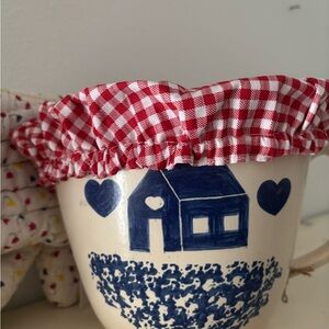 Vintage Set 3 Red Bowl Cover NWT Blue Heart Measuring Cup Potholder Final Sale